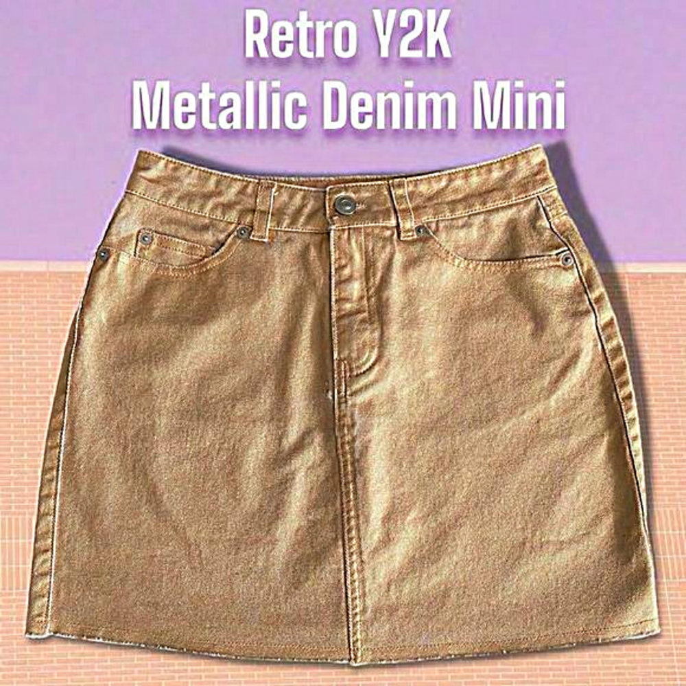 Retro Y2K Peach‎ Copper Metallic Denim Mini Skirt By Forever 21